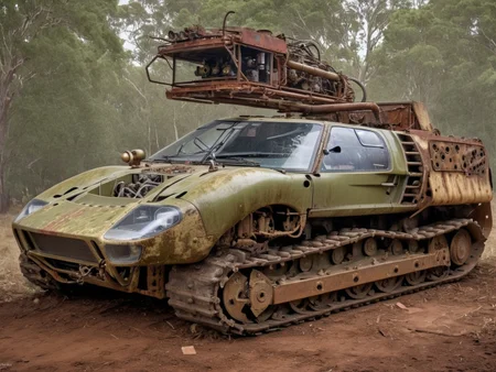 ((camoflage gt40 mkii)), dieselpunkai combine harvester,
turret to side, missile launcher, cannon, sharp metal protrusions, cattle guard, rust, scratches, bullet holes, metal panels, exposed wires, saw blades, splatted paint, chains, robotic arm, hydraulic pump, compressor, propane tank, oversized bumper, bulldozer attachment
BREAK
vault SZ_4poXL enviroment, at playground, water damage, debris, rubble,
BREAK
3d render, cgi, symetrical, octane render, 35mm, bokeh, 9:16, (intricate details:1.12), hdr, (intricate details, hyperdetailed:1.15), (natural skin texture, hyperrealism, soft light, sharp:1.2)
<lora:Post ApocalypticXL_v2:0.6> <lora:add-detail-xl:1> <lora:TechPunkAI:0.6> <lora:GT40MKII_SDXL_v01:1>