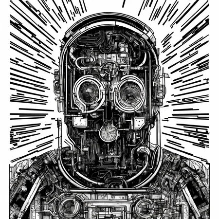 black and white, photorealistic intricately detailed comic book art by award winning line artist, of a steampunk scientist stepping stepping through a magical portal, black and white ink, epic cinematography
