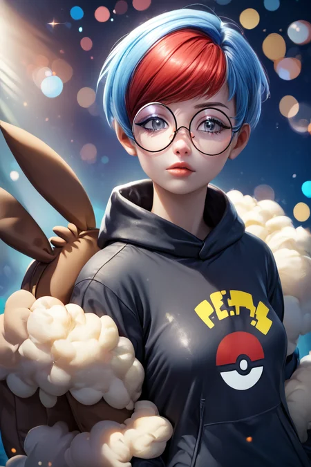 score_9, score_8_up, score_8, medium breasts, (curvy), cute, eyelashes, ,,, , ,,, zzPenny, grey eyes, glasses, short hair, red hair, blue hair, multicolored hair, round eyewear, two-tone hair, long sleeves, hood down, black hoodie, backpack, bag, brown bag, pantyhose, see-through skirt, <lora:Penny_Pokemon_PDXL:1.0>, ,,,, BREAK, (ultra realistic,32k, masterpiece:1.2),(high detailed skin:1.1),( high quality:1.1), head tilt, lips, closed mouth, shiny clothes, (upper body), looking at viewer, bokeh, luminescent background, ,,, embedding:zPDXL, Expressiveh, ,,, <lora:RlAnmPDXL:1.0>,