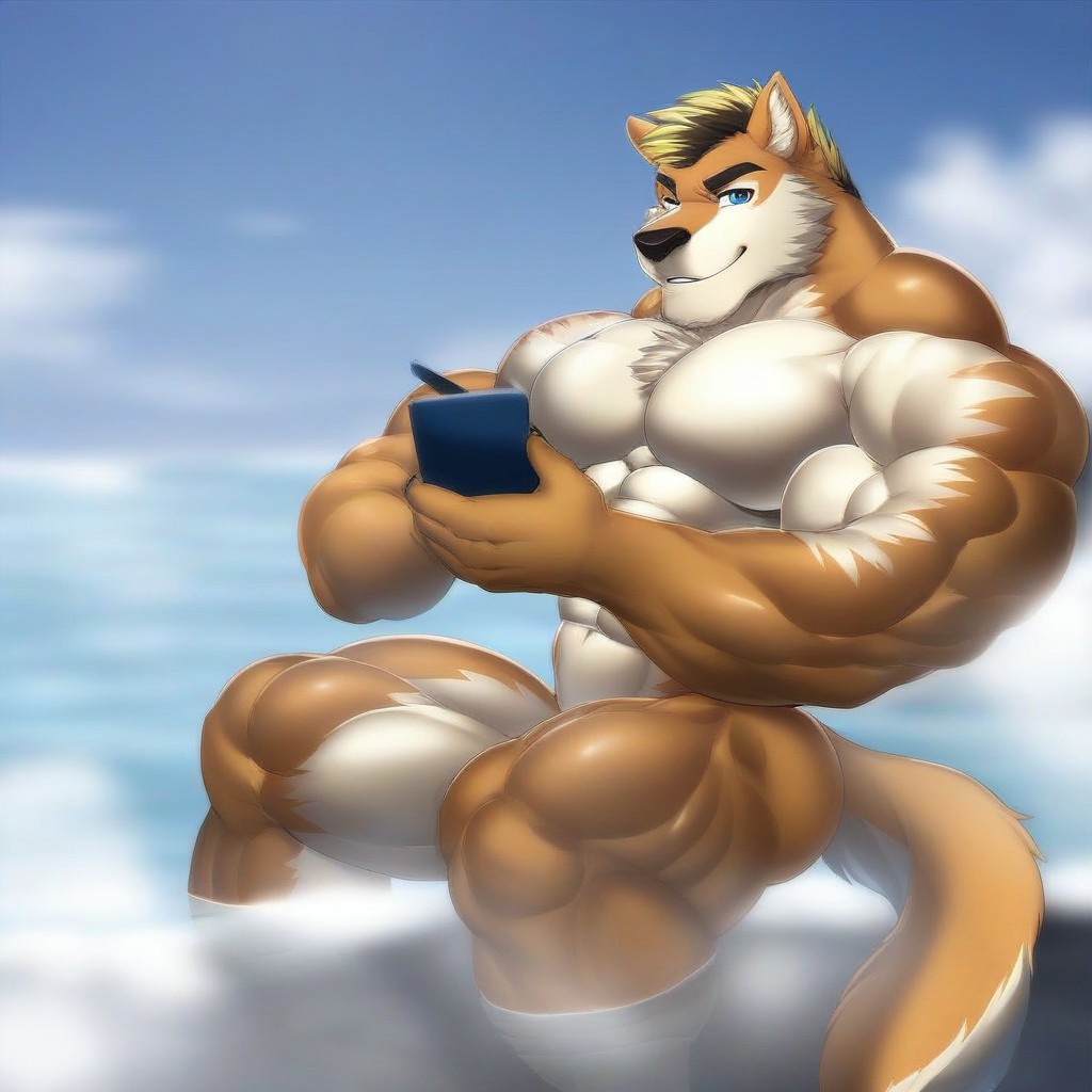 Handsome, muscular, anthro, cowboy