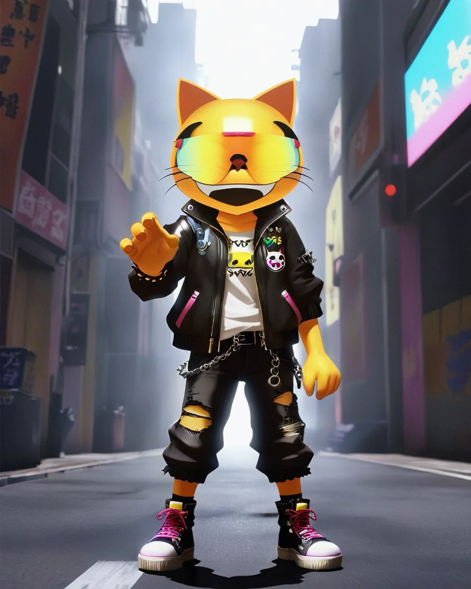 ð¹,a anime joycat , he is dressed in Shibuya Punk clothing, cinematic ray traced lighting, the image is crisp and clear , inspired by CLAMP and Shigeru Mizuki <lora:Joycat:1> <lora:hand 4:0.4> <lora:WowifierXL-V3:1>