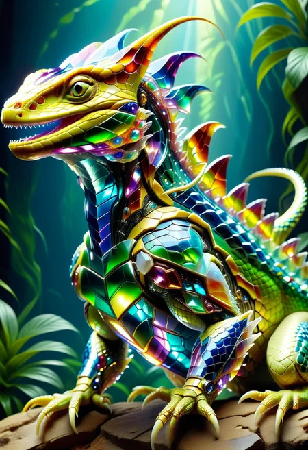 a TransformersStyle lizard made out of dvrscls covered in multicoloured Jed-Auquartz