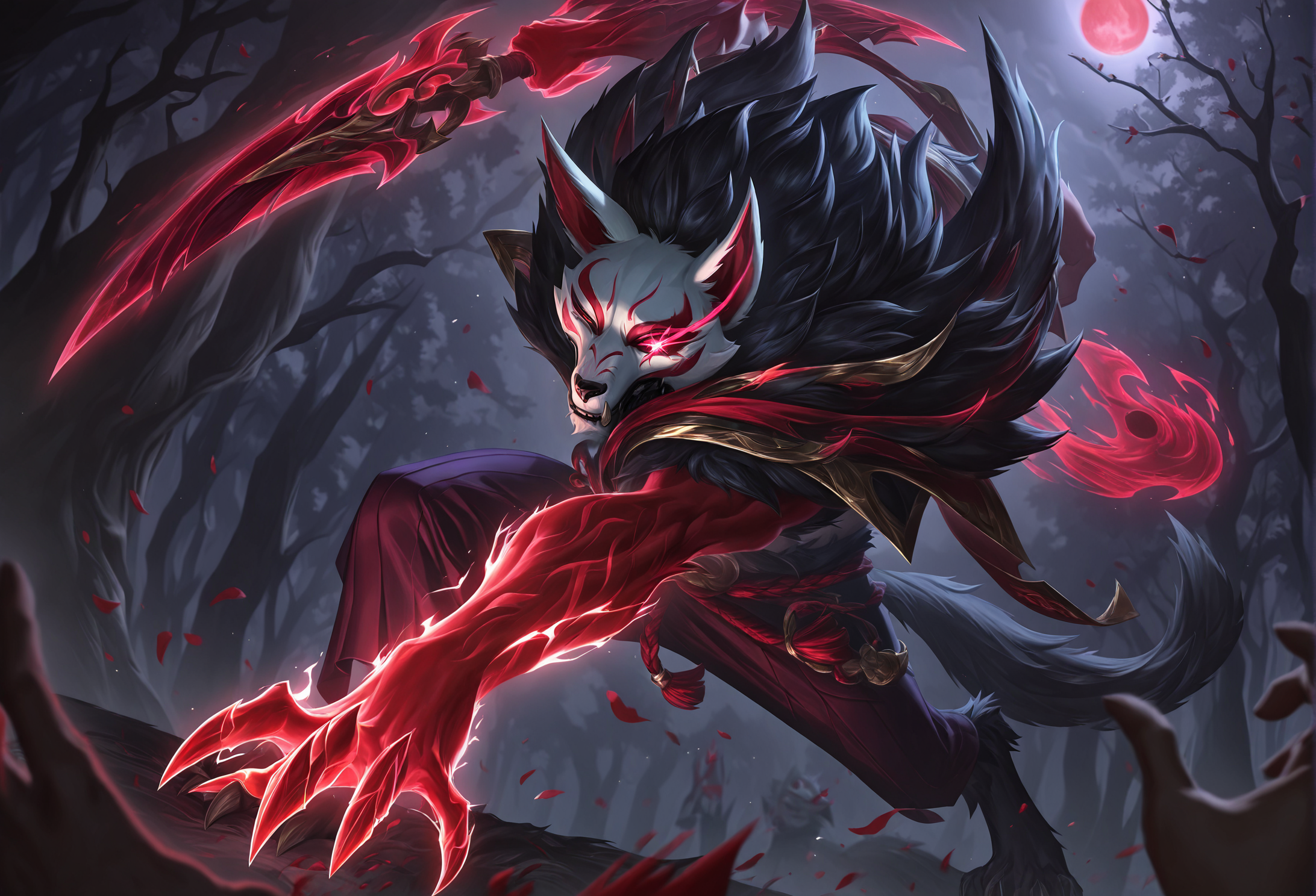 best quality, masterpiece \(quality\), L0LSPL4SH, year2024, year2023, West Studio, sixmorevodka, 
1boy, blood moon, eye trail, warwick, blood moon warwick, mask, werewolf, (white mask:1.2)
<lora:L0LSPL4SH_IllustriousXLv01:1>