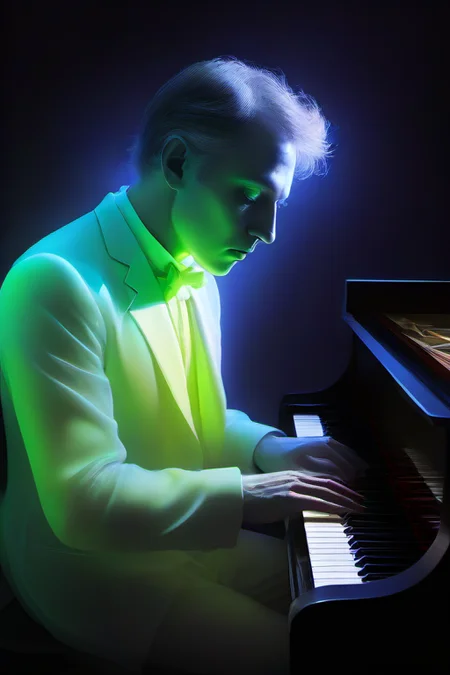 <lora:PE_SpectralStyle:1> PESpectral,glow,
portrait of piano player,steinway piano,piano glowing