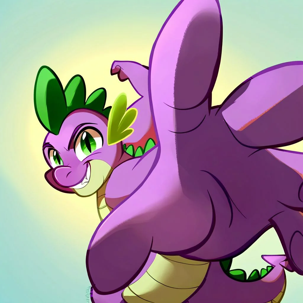 score_9, score_8_up, score_7_up, score_6_up, score_5_up, score_4_up, rating_safe, 1male, Dragon, Spike, Show_style, 2D, cute, IncrsPunchMeme, incoming punch, Smirk