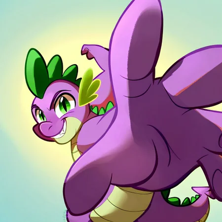 score_9, score_8_up, score_7_up, score_6_up, score_5_up, score_4_up, rating_safe, 1male, Dragon, Spike, Show_style, 2D, cute, IncrsPunchMeme, incoming punch, Smirk