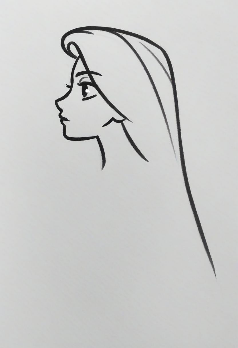 1girl, upper body, Rapunzel,   ((solo)), from side, profile sketch, Minimalism, Greyscale, Stylized