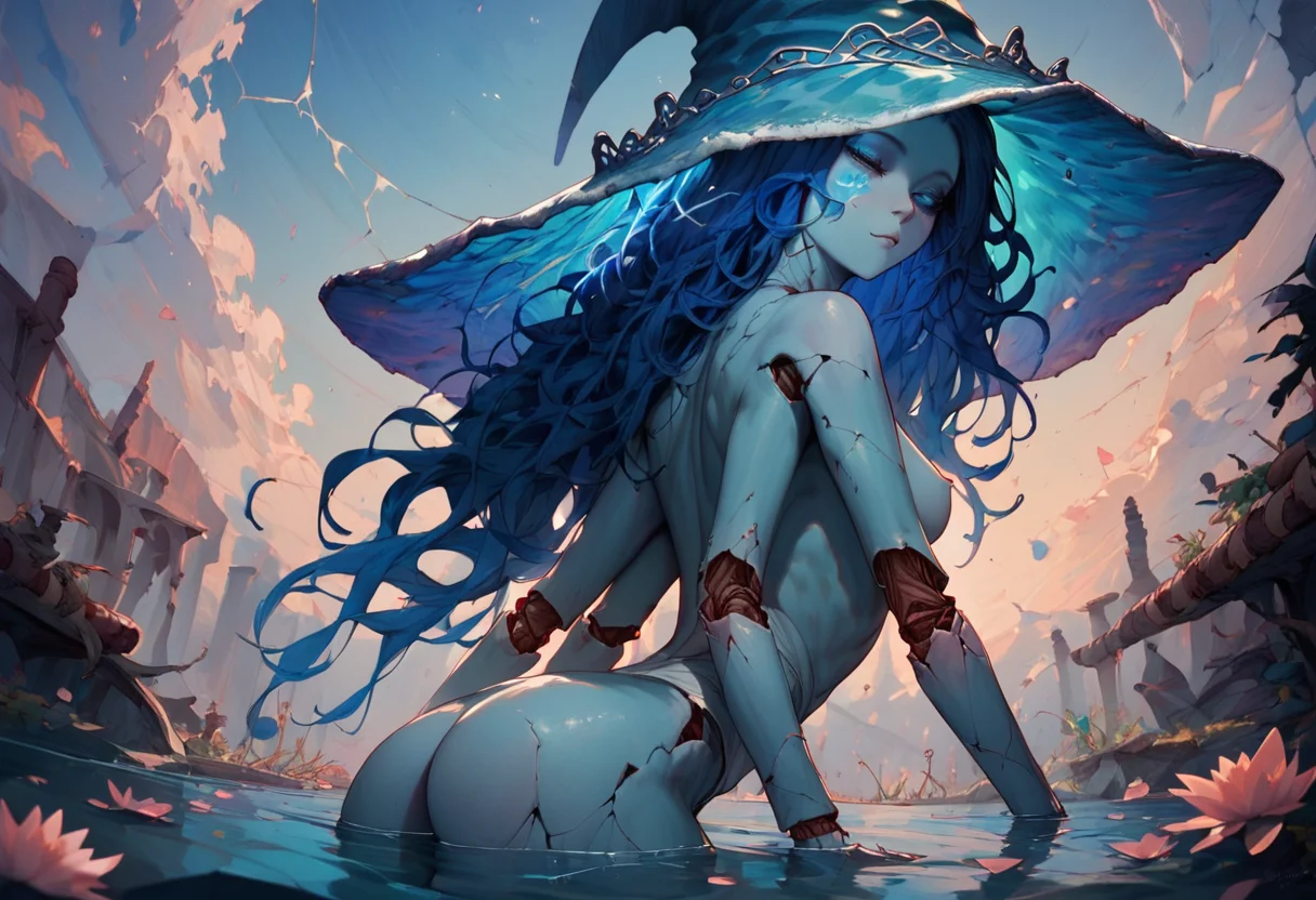 score_9, score_8_up,score_8, score_7_up,score_7, <lora:g0th1cPXL:0.4> g0thicPXL, <lora:Expressive_H:0.8> Expressiveh, masterpiece, high quality, solo, slim waist,small ass, sensual, seductive,slut,high contrast,
<lora:Ranni_The_Witch_Pony-Cinn-000009:0.8>
1girl, blue hair, collarbone,(cracked skin,:1.6) doll joints,(extra arms:1.2),long wavy hair, medium breasts, one closed eye, pale blue skin, ranni_the_witch,witch hat,exhausted,looking at viewer,
ass focus|breasts focus|back focus, from side|from above|from below,
lake, lotus petals,gentle mist, partially submerged in water, sunrise,