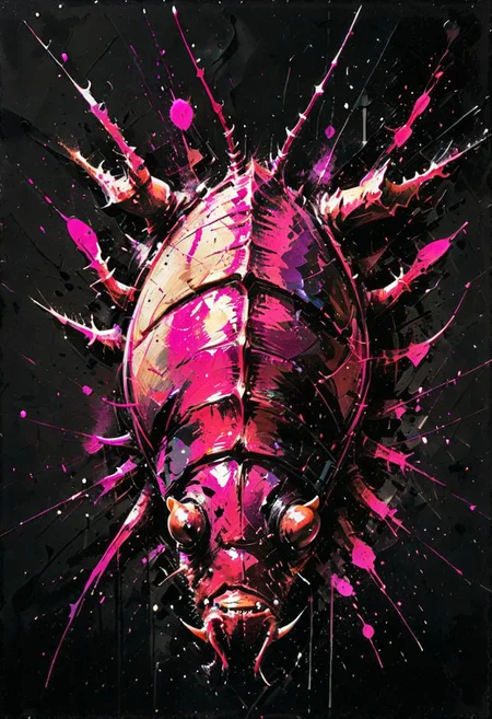 dynamink of an roach, in metallic magenta ink on a solid black background, expressive, <lora:dynamink:1>,