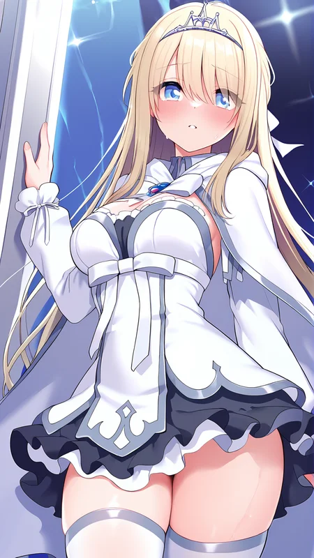 amazing quality,absurdres,best quality,masterpiece,highres,newest,detailed,detailed body,detailed face,masterpiece,best quality,solo,
åªãã®æè¼ªã§ã²ã¼ã ãªã¼ãã¼,1girl,very long blonde hair,blue eyes,white cape,tiara,white dress,detached long sleeves,white thighhighs,frills,hair between eyes,<lora:åªãã®æè¼ªã§ã²ã¼ã ãªã¼ãã¼:0.8>,