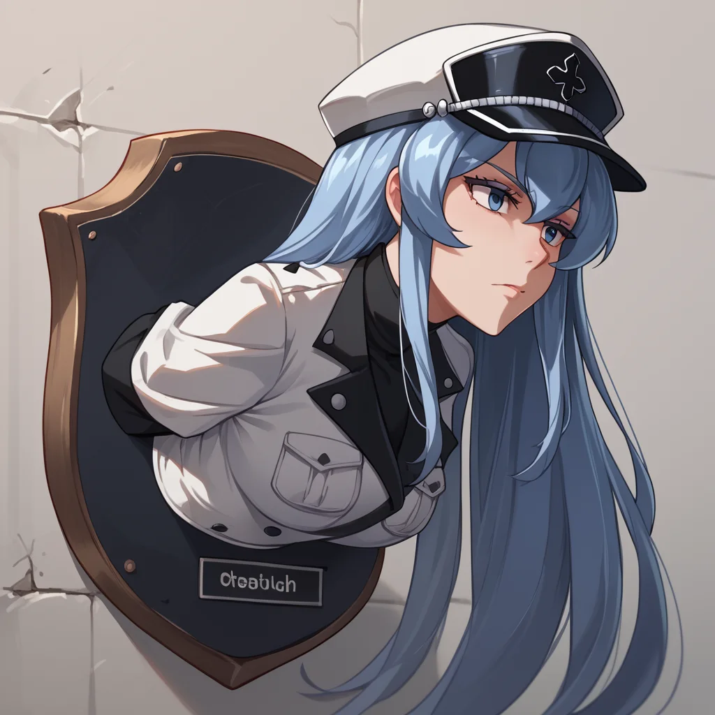 score_9,score_8_up,score_7_up,score_6_up,score_5_up,score_4_up,source_anime,
1girl,Torofii,plaque,<lora:Hunting trophy_ponyxl_V2:lbw=A>,nude,
<lora:esdeath:0.8>,esdeath,bluehair,SideView,upper part,name board,