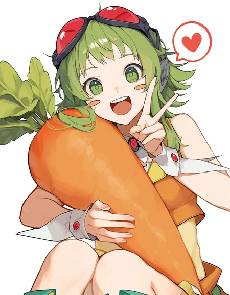 very awa, 1girl, gumi, vocaloid, holding carrot, holding, :d, white background, blush stickers, white background, cowboy shot, sitting, spoken heart, cowboy shot, v
[masterpiece:0.15], [best quality:0.15], [newest:0.15], [absurdres:0.15]  <lora:artist_miji_black_vpred:1>