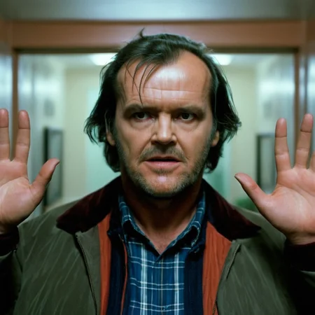UHD, 4k, ultra detailed, cinematic, a photograph of <lora:perfection style:0.5> <lora:detailed:0.5> perfection detailed
<lora:The Shining film style:0.9>
<lora:1980's style:0.4>
Jack Torrance In the 1980's in the Colorado Rocky Mountains a man standing in a room with two hands up,looking at viewer,brown hair,long sleeves,1boy,jacket,upper body,male focus,multiple boys,solo focus,blurry,coat,blood,facial hair,beard,realistic , cinematic, film, kodak, The Shining film style, epic, beautiful lighting, inpsiring