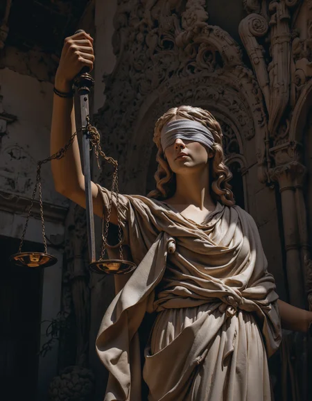 A cinematic photography.
The scales of justice, symbol of justice, mythology and religion, gods and goddesses,
Justitia:
The Roman goddess of justice, Justitia was often portrayed (wearing a blindfold:1.3) and holding a sword and scales that were evenly balanced.
The scales of justice symbolize the importance of finding a solution that addresses all parties involved, including the guilty, the innocent, and the law itself.
