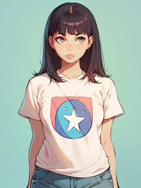 score_9, score_8_up, score_7_up, score_6_up, 1girl, curvy, t-shirt, <lora:1ly4XLP:1> 1ly4