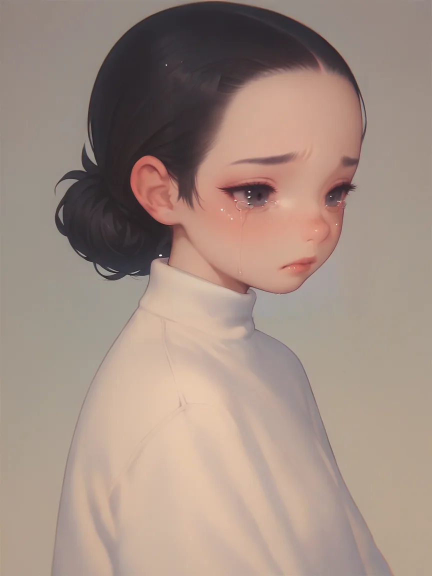 score_9, score_8_up, score_7_up, score_6_up, score_5_up, score_4_up,   <lora:p3tr4XLP:0.8> p3tr4, 1girl, black hair, tears