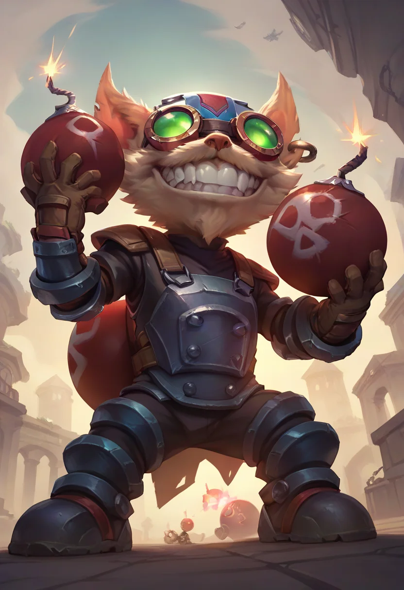 ,score_9, score_8_up, score_7_up, score_6_up,z1ggs, 1boy, male focus, yordle,armor, goggles, helmet, gloves, brown gloves, <lora:Ziggs_Default_v1:0.9>, from below, holding bomb, bomb, grenade