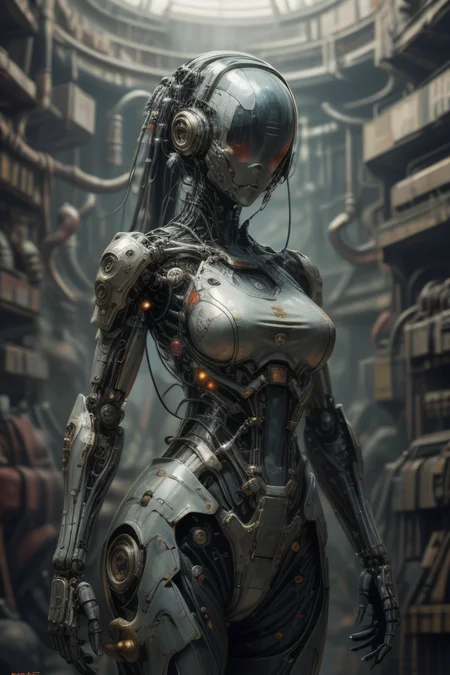 biomechanical style masterpiece,best quality,absurdres,high details,8K,photorealistic,amazing body,at distance,cowboy_shot,posing,flirting,(playful gaze, smirking:1.1),1girl,<lora:r4gdroid_v2:0.7>,r4gdr01d,gynoid,<lora:Cyberhelmet:0.3>,cyberhelmet,helmet,cyberpunk,antennas,<lora:Concept_-_Hella-sthetic_v2:0.7>, . blend of organic and mechanical elements, futuristic, cybernetic, detailed, intricate