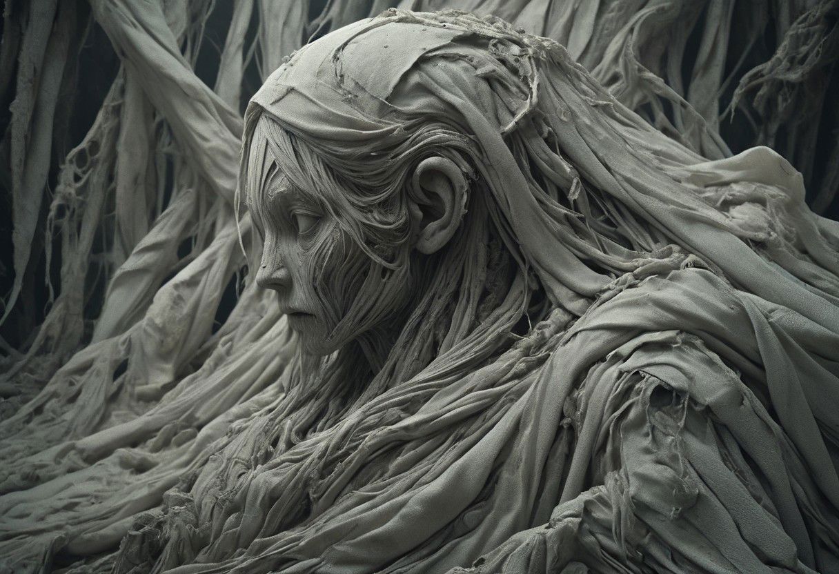 super closeup portrait, In a desolate landscape, bathed in neon-pastel and grays, a lone, busty woman stands. The weathered ground beneath him ripples like liquid, morphing into a swirling vortex. He's drawn in, contorting in a gravity-defying descent. The landscape crumbles, distorting into abstract forms. The gorge is filled with neon-colored hazards, Ghostly figures hover, and distorted trees emerge. The atmosphere is heavy, with eerie whispers and distant mournful echoes. This surreal and depressive scene frozen in time invites contemplation., high Quality
very detailed, atmospheric haze, Film grain, cinematic film still, shallow depth of field, highly detailed, high budget, cinemascope, moody, epic, OverallDetail, gorgeous, 2000s vintage RAW photo, photorealistic, candid camera, color graded cinematic, eye catchlights, atmospheric lighting, skin pores, imperfections, natural, shallow dof