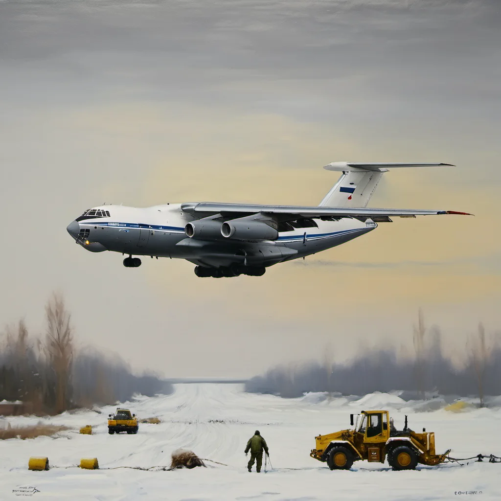a painting of landing il_76 in snowy field <lora:il_76_2_SDXL:0.9>