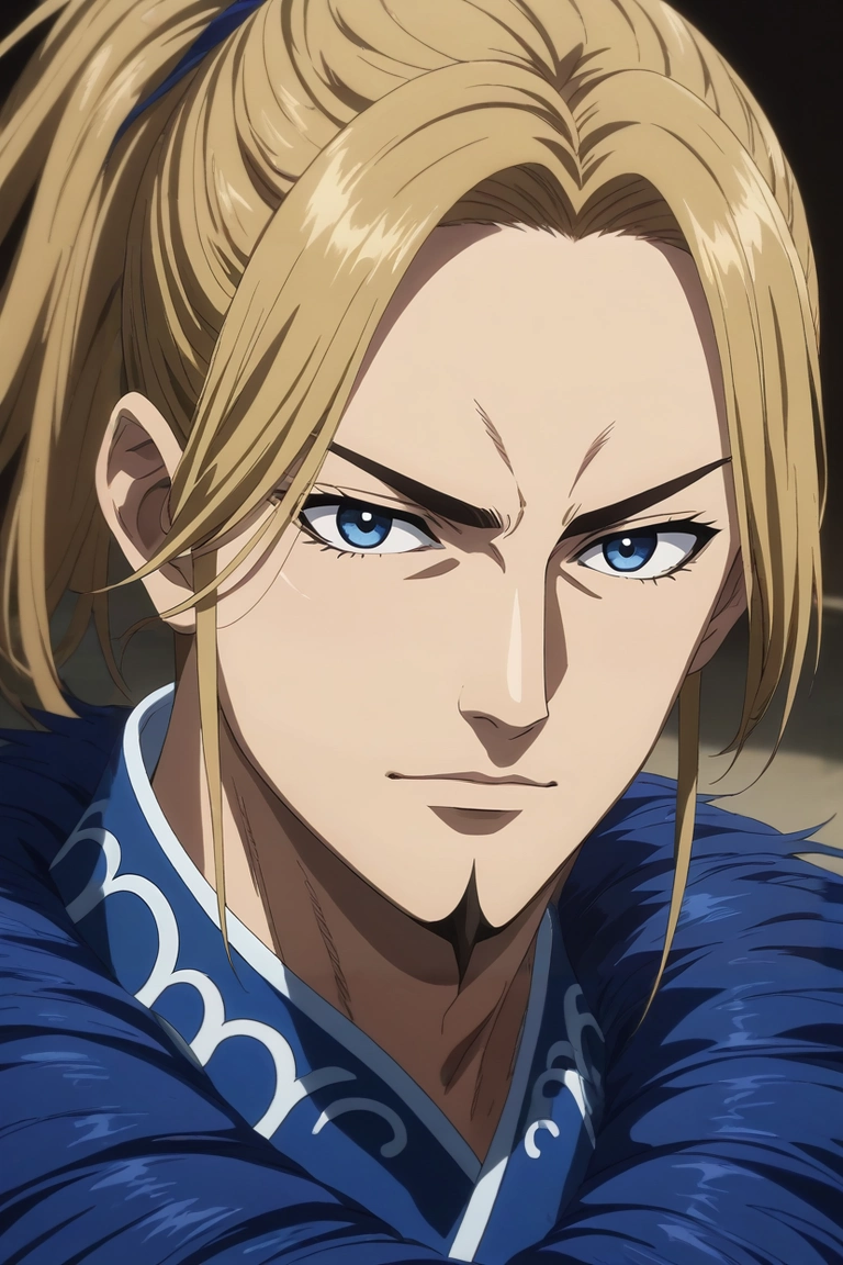 score_9, score_8_up, score_7_up, source_anime, rating_safe, intricate details, semi-realistic, looking at viewer, depth of field, 1boy, solo, male focus, <lora:li_mu_pony:0.82>, li_mu, blonde hair, blue eyes, long hair, ponytail, facial hair, goatee, , , biker costume, <lora:sdxl_lightning_8step_lora:1>