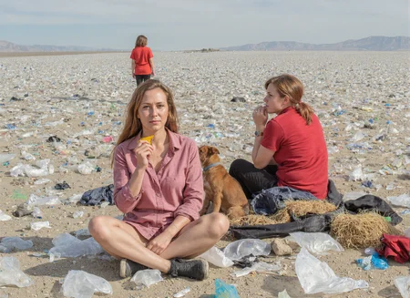 "Clip-L",40yo Finnish women, asymmetrical face, small breasts, asymmetrical facial structure. boring expression, detailed textures, facial details, natural composition, hyperrealistic, highly detailed textures, Group of adult women sitting on large pile of garbage, composed of various colored plastic bags and clothes; women holding bottles, cans, assorted objects; presence of a dog playing with toys in foreground; scene depicting relaxation among chaotic waste disposal backdrop; bright daylight illuminating detailed textures of materials and figures. "T5XXL",The eye-catching high-resolution photo is of a Finnish women in her 40s. The woman has an asymmetrical facial structure and small breasts, which are accentuated by her graceful body structure. Women's expression is boring, with detailed skin, hair, and eyes capturing the essence of the moment, cinematic, photorealistic style. In a vast expanse of desert, a sea of white and blue plastic waste stretches before the viewer, capturing a poignant moment where nature intersects with human impact. Amidst this backdrop of discarded material, three figures stand out: two women and one dog. The first woman, dressed in a vibrant pink shirt, sits cross-legged on the ground, her hands clasped together as she holds a yellow object to her face. Behind her, the second woman, wearing a red shirt, is seated with her back turned to the viewer, her presence conveyed through clothes strewn around her. A dog stands between them, her gaze fixed on something beyond the frame of the image. The plastic waste surrounds these figures, reaching up to their knees, creating an overwhelming yet silent testimony to environmental neglect. Despite the melancholic mood that permeates the scene, there is an underlying sense of hope embodied by the child standing tall amidst the chaos, suggesting a possibility for change and renewal. The third woman stands with her back to the camera in the background, looking into the distance. <lora:flux/Fluxartis IIB.safetensors:0.15000000000000002:0.15000000000000002> <lora:fluxchest/AllTheWayAACups_rank16_bf16.safetensors:0.5000000000000001:0.5000000000000001> <lora:fluxskin/Skintastic_Flux_v1.safetensors:0.5000000000000001:0.5000000000000001> <lora:flux/Adjust_Flux_v.3.safetensors:0.15000000000000002:0.15000000000000002> <lora:Eldritch_Photography_for_Flux_2.0.safetensors:0.25:0.25> <lora:aidmaRealisticSkin-FLUX-v0.1.safetensors:0.15000000000000002:0.15000000000000002>