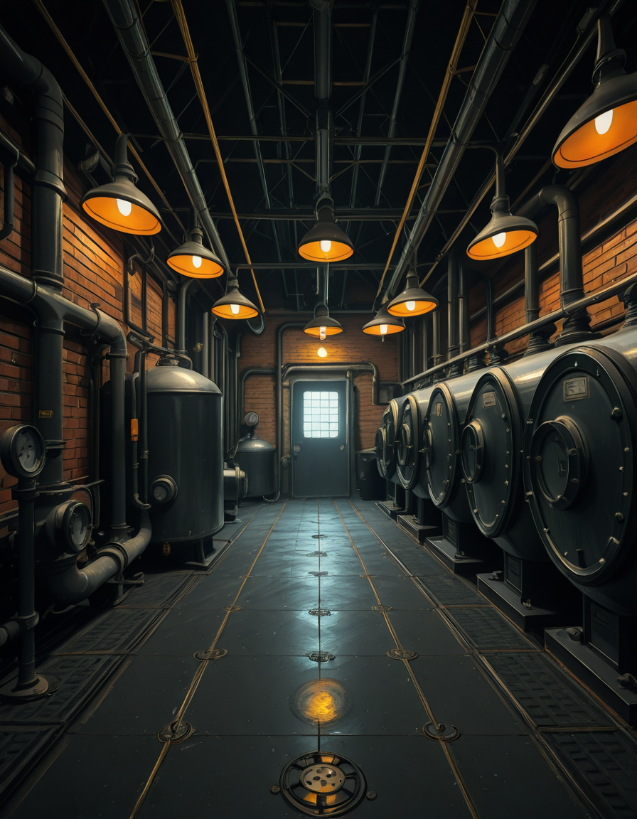 A highly detailed and realistic photograph of an industrial boiler room filled with large metal boilers, complex pipe systems, and pressure gauges. The room is dimly lit with a mix of warm yellow lighting from overhead industrial lamps and cool blue reflections from metallic surfaces. The air is slightly hazy with steam escaping from some of the pipes. The floor is made of reinforced concrete with visible stains from oil and water. Various control panels with blinking LED indicators and warning signs are mounted on the walls. The atmosphere is rugged and mechanical, evoking a sense of power and industrial efficiency. The depth of field is sharp, capturing intricate details such as rust on old pipes, the texture of the metal surfaces, and the labels on the control panels. The composition emphasizes symmetry, with pipes and machinery creating a structured, almost futuristic aesthetic.
<lora:SDXLFaeTastic2400:0.4> <lora:extremely_detailed:0.4> extremely detailed, <lora:industrial_boiler_room-i:1>,industrial b01l3r r00m, Masterpiece,best quality,hi res,8k,hi res,8k,award winning,(sharp focus, intricate, highly detailed),