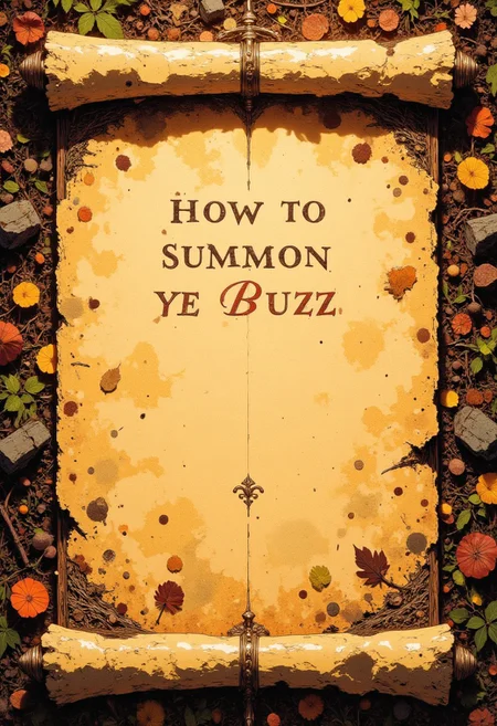 An ancient scroll with the text "How to summon ye Buzz" , CAICO