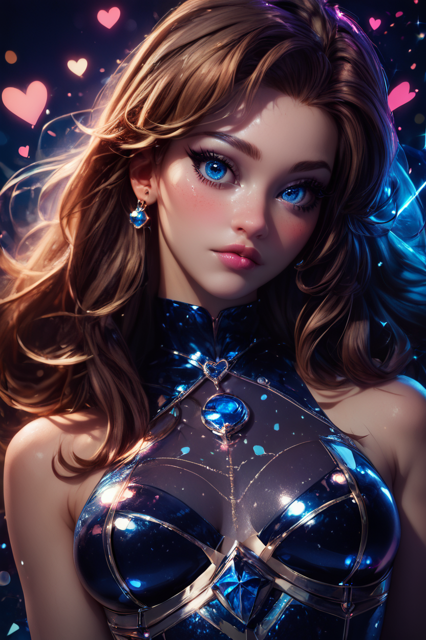 score_9, score_8_up, score_8, medium breasts, (curvy), cute, eyelashes,       BREAK, , gurin, blue eyes, brown hair, long hair, skin tight black dress,  <lora:GreenPokemonaaabbbccccccc:1.0>, , BREAK,  (ultra realistic,32k, masterpiece:1.2),(high detailed skin:1.1),( high quality:1.1), curvy, head tilt, hearts, blush, lips, curvy, head tilt, shiny clothes, (upper body), looking at viewer, bokeh, luminescent background,  embedding:zPDXL, Expressiveh,  <lora:RlAnmPDXL:1.0>,