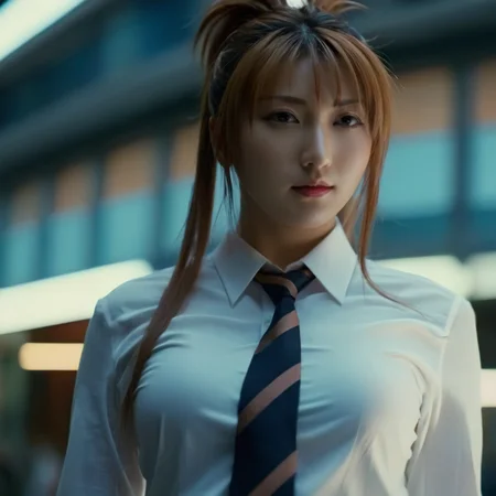 cinematic film still of <lora:Kurumi Imari:1.5>
Kurumi Imari a full shot of a woman in a short skirt and a tie, shallow depth of field, vignette, highly detailed, high budget, bokeh, cinemascope, moody, epic, gorgeous, film grain, grainy