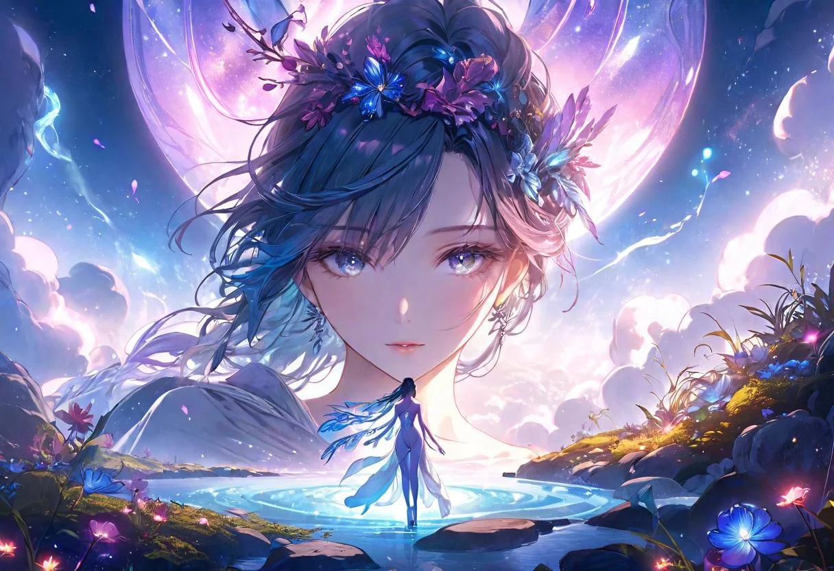Produce a mesmerizing visual representation of 'Mystical Seduction.' Craft an alluring scene set in a fantastical landscape where mystical energies and sensuality coalesce. Focus on the interplay of soft, ethereal lighting, casting an enchanting glow over the surroundings. Integrate fantasy elements such as enchanting creatures or magical flora to heighten the allure and mystique of the artwork. Convey a palpable sense of desire through subtle and suggestive details, ensuring the overall composition exudes an irresistible charm that captures the essence of a seductive mystical encounter.