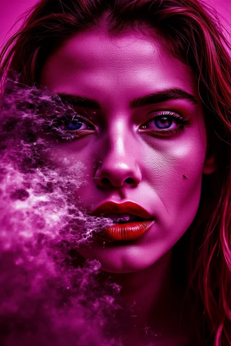face adorned with, Infrared style. Infrared photography of a sports speeding on a highway, motion blur.