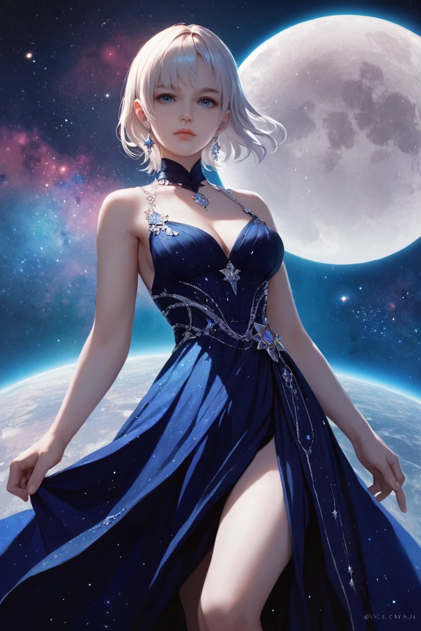 <lora:doa_luna:0.9> luna, mystic, dress, intricate, fantasy, moon, stars, space, nebula, sexy, score_9, score_8_up, score_7_up, zPDXL3