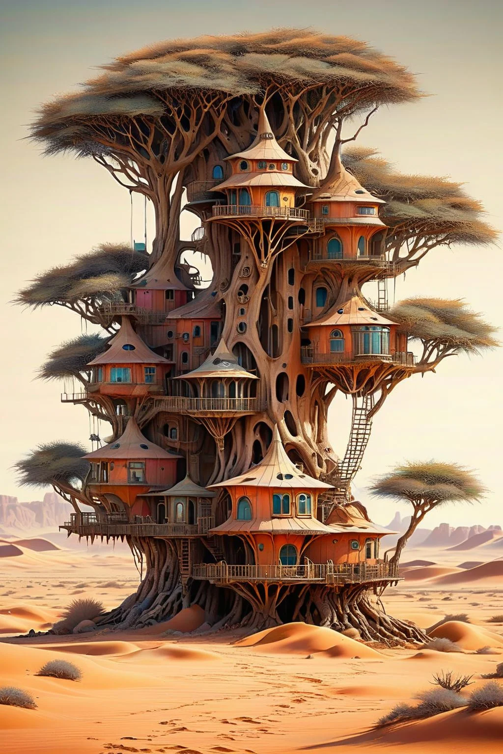 Surrealistic dreamy landscape of a tree house in the middle of a desert, realistic textures and lighting, intricate details of the tree house and surrounding landscape, long shot perspective, vibrant colors contrasting with the dry desert setting
dagobahlnd <lora:DagobahLnd:0.7>, extremely high quality RAW photograph, detailed background, intricate, exquisite details and textures, highly detailed, ultra detailed photograph, warm lighting, artstation, sharp focus, high resolution, detailed skin, detailed eyes, 8k uhd, dskr, high quality, film grain, Fujifilm XT3