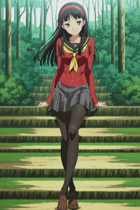 anime screencap, anime coloring, detailed face, masterpiece, best quality, very aesthetic, absurdres, volumetric lighting, official style, amazing quality, ultra detailed, highres, amazing quality, scenery, beautiful detailed hair, beautiful detailed eyes,
<lora:StS-Illustrious-Detail-Slider-v1.0:4>
<lora:Chie_Satonaka_and_Yukiko_Amagi_Persona_4:1>
1girl, amagi yukiko, solo, pantyhose, red school uniform, black hair, long hair, hairband, skirt, dark brown eyes, yasogami school uniform, serafuku, legs, houndstooth, black pantyhose, looking at the viewer, smile