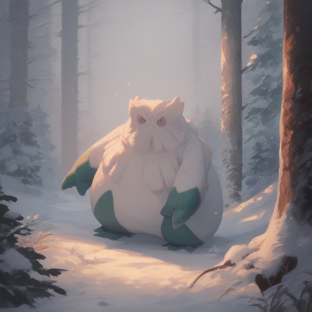 score_9, score_8_up, score_7_up, score_6_up, source_furry, abomasnow, snowy forest