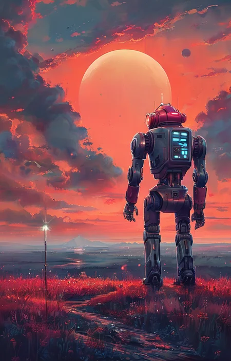 masterpiece,best quality,<lora:tbh326-sdxl:0.9>,illustration,style of Alena Aenami portrait of Housework robots