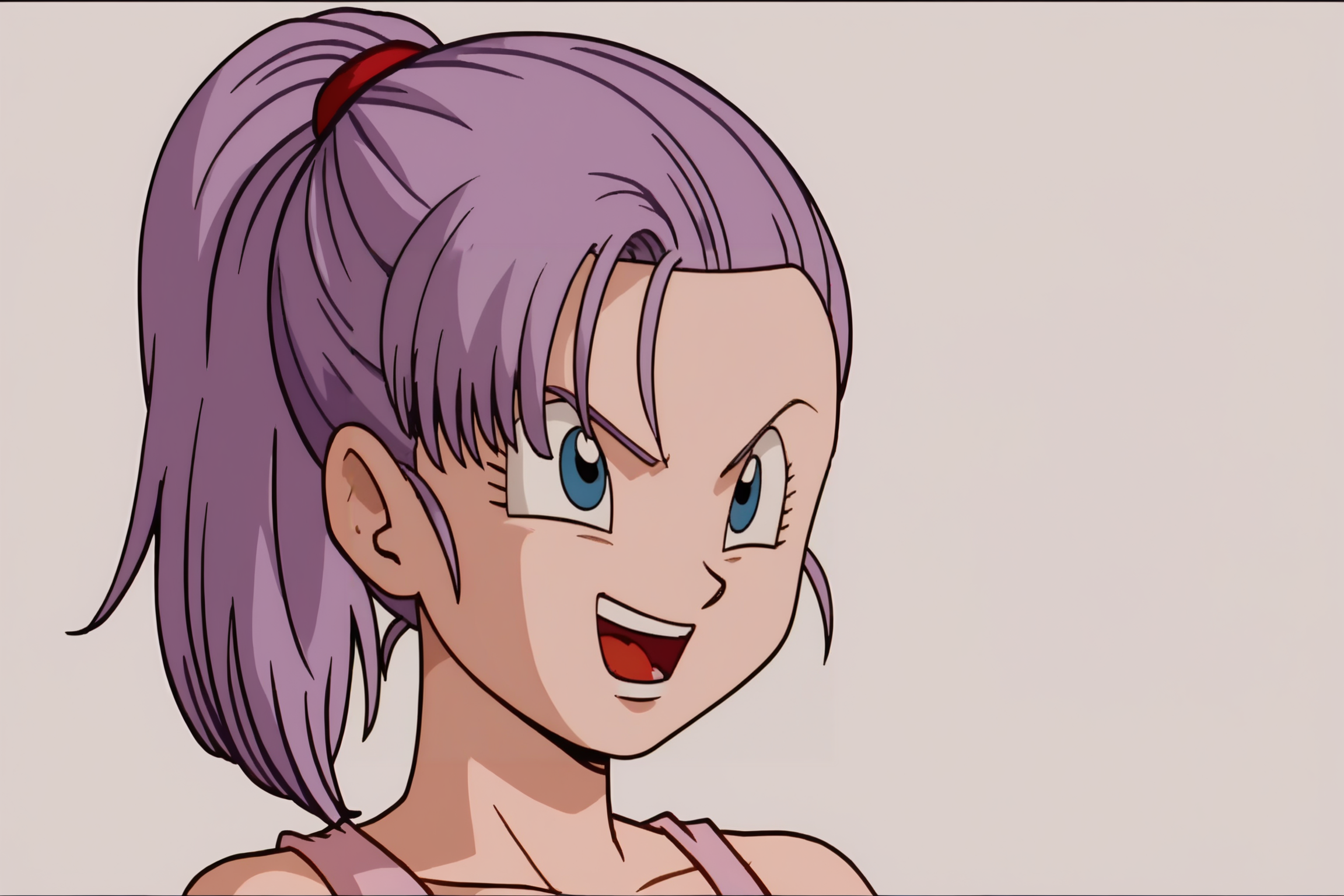 source_anime, score_9, score_8_up, score_7_up, anime screencap, absurdres, high quality,
bra \(dragon ball\), multiverse, comic, 1girl, solo, smile, short hair, open mouth, blue eyes, ponytail, purple hair, :d, portrait, purple tank top
<lora:Bra_v2:0.8>