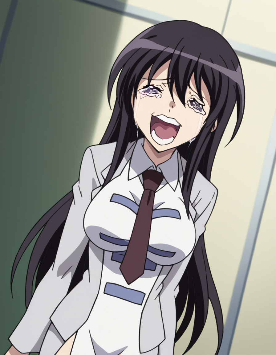 score_9, score_8_up, score_7_up, source_anime, <lora:kyouko-sonan-s1-ponyxl-lora-nochekaiser:1>, kyouko sonan, long hair, black hair, purple eyes, hair between eyes, sidelocks, anime screencap,, skirt, long sleeves, uniform, side slit, skirt suit, necktie, large breasts,, hospital room, bedside, get well flowers, comforting, quiet, smile, <lora:chopper-crying-ponyxl-lora-nochekaiser:1> chopper crying, chopper crying (meme), meme, wavy eyes, crying, tears, teeth, open mouth, tongue,, looking at viewer, solo,, dutch angle, cowboy shot