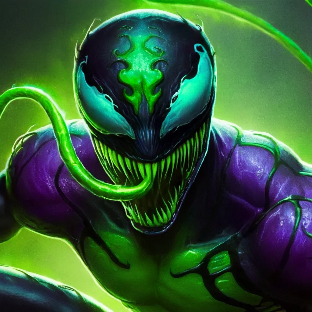 Dark Fantasy Art of <lora:Symbiote Style v2:1.2> Symbiote Style
<lora:comic book magazine:1>
Brainiac an alien male in a costume with a purple light and green body comic book magazine style, dark, moody, dark fantasy style