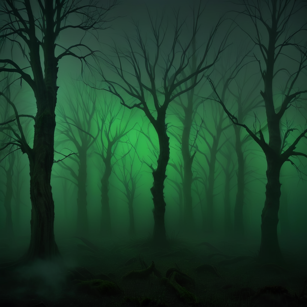 Masterpiece,absurd resolution,8k,high resolution,
NightScapes,3am,creatures,trees,bare tree,night,(dark:1.5),fog,,horror (theme),green theme
, <lora:NightScapes_XL:0.8>