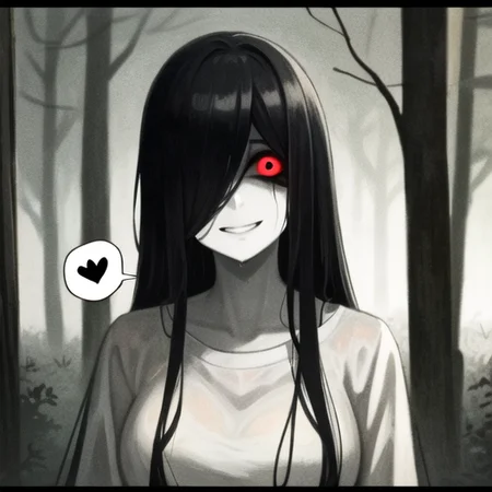 ((best quality)), ((highly detailed)), masterpiece, ((official art)), extremely detailed face, beautiful face, (detailed eyes, deep eyes), (1girl:1.33, solo), <lora:yamamuraSadakoTheRing_v3:.6>, yamamura_sadako, very long hair, black hair, hair over eyes, glowing red eyes, (pale grey colored skin), (<lora:crazyExpressions:1>, creepy smile, spoken heart), (white dress), in a well, in the background, outside, wet skin, wet clothes, (night sky), in a creepy forest, horror /(theme/)