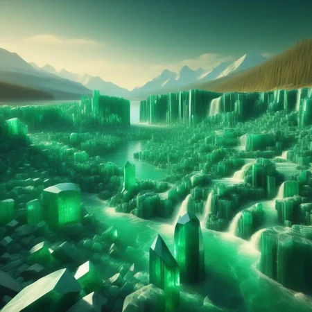 emeraldmorph, Liquid Marble Lake, Golden accents, aurora borealis?! a sea of cut emerald,