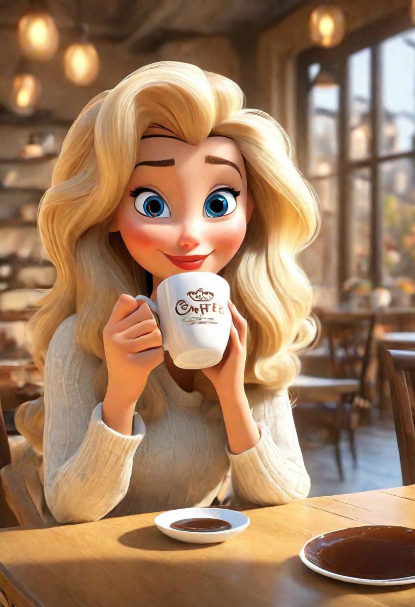 (masterpiece)
a beautiful blond girl drinking coffee, 
coffe shop background, 
HDR, 8k, trending on artstation,