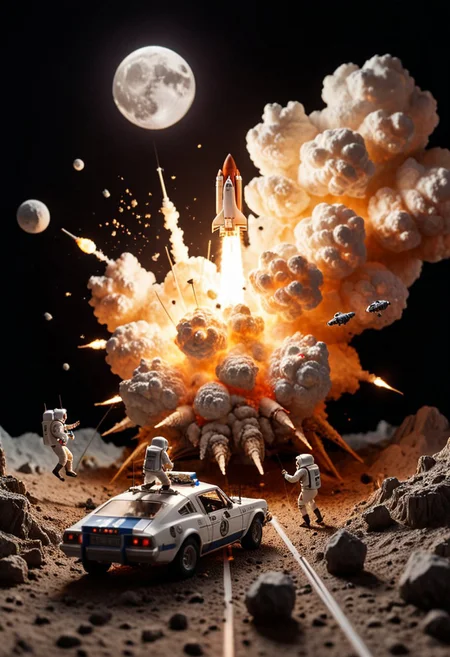 A diorama moon landing set transformed into a high-speed chase scene, with tiny mouses and explosions, intense lighting, shot on Mamiya 7 II with Mamiya Sekor C 80mm f/1.9 lens, highly detailed, dynamic, cinematic.
zavy-cnmtc zavy-rmlght low-key