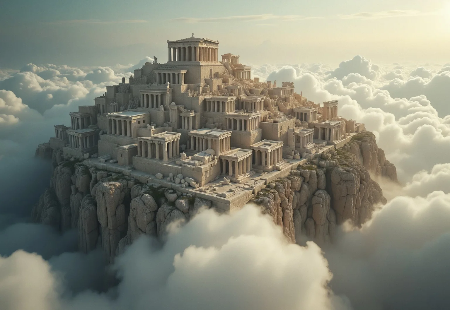 the most realistic, photorealistic photo ever taken [(an ancient greek mythological city:1.5) in the clouds,a dream world shifting landscapes,  Captured with a Hasselblad X2D 100C and an 80mm f/1.9 lens, hyper-realistic textures, soft studio lighting, elegant shadows, incredible realism,  ultra-detailed textures, perfect lighting],