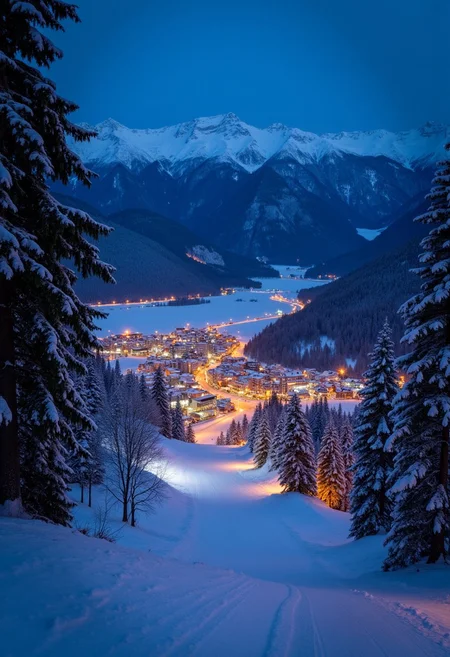 St. Moritz ski resort, at Christmas night, raw photography