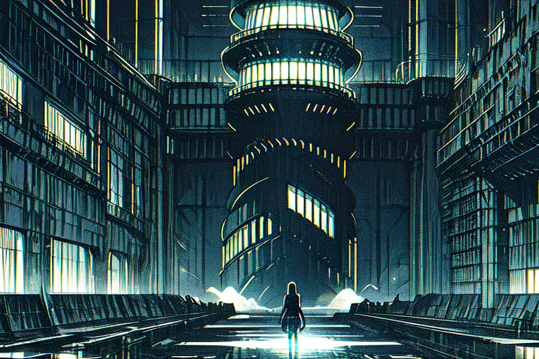 highly insanely detailed, masterpiece, top quality, best quality, highres, 4k, 8k, RAW photo, (very aesthetic, beautiful and aesthetic),  
tsutomu nihei,nihei_tsutomu,blame!,blame gakuen!,abara,TNstyle,sidonia_no_kishi,(city ruins,stairs,space,spacecraft,sidonia \(ship\),giant room,mausoleum,tunnel,lab,megastructure in background,deep horizon,tower),concrete walls,metal walls,lantern,buildings,bones,cyberpunk,dystopia,destroyed,empty,flock,blm,dark background,science fiction,open space,biomachine,bioluminescence, 
<lora:ABARA:0>, 
(1girl:1.3), 
solo focus, 
flare,fog,wet,wet body,rain,raining,night,neon lights,twilight,(pure blue background,transparent background:1.2),âââ