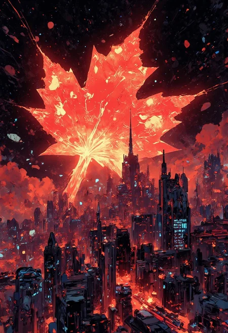 Plasma Containment Maple
"Mh1$AgThS2
Canada's atmosphere has been energized into a plasma state that extends 500 kilometers upward in a perfect three-dimensional maple leaf containment field. Viewed through a 200mm super-telephoto lens from distant orbit, the scene isolates this electromagnetic wonder against the black of space. The plasma appears as a roiling, churning energy state in deep crimson hues with occasional solar-flare-like eruptions that are quickly contained by the maple-shaped electromagnetic bottle. The territories within this energized zone glow with the interaction between plasma and ground-based infrastructure, cities appearing as nodes of intensified activity where the energy is harnessed for power generation. The containment field's edges are defined by sharp boundaries where specialized emitters maintain the perfect maple leaf shape despite the plasma's natural tendency toward expansion. A solar storm interacts with the plasma field, temporarily charging it to white-hot intensity that creates spectacular overexposure effects at the center of the frame before containment systems compensate and restore the deep red national hue.
The entire composition burns with the primal energy of matter's fourth state—Canada reimagined as a nation that has harnessed the power of stars within its distinctive borders.
Thin border of plasma temperature readings approaching solar surface conditions on an epic border background."
