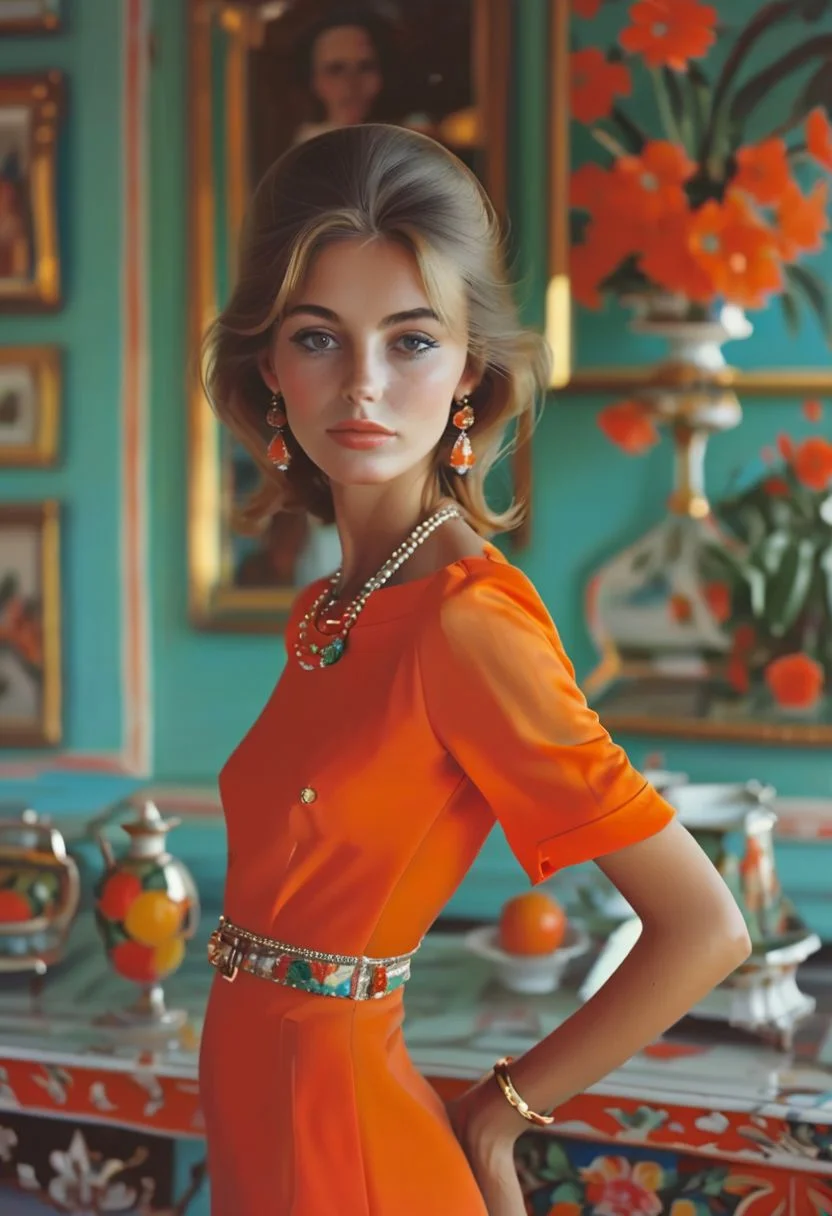 Classycore woman by Slim Aarons, (bright but extremely beautiful:1.4), (masterpiece, best quality:1.4) , in the style of nicola samori, woman, classy, 70's style,, looking at viewer